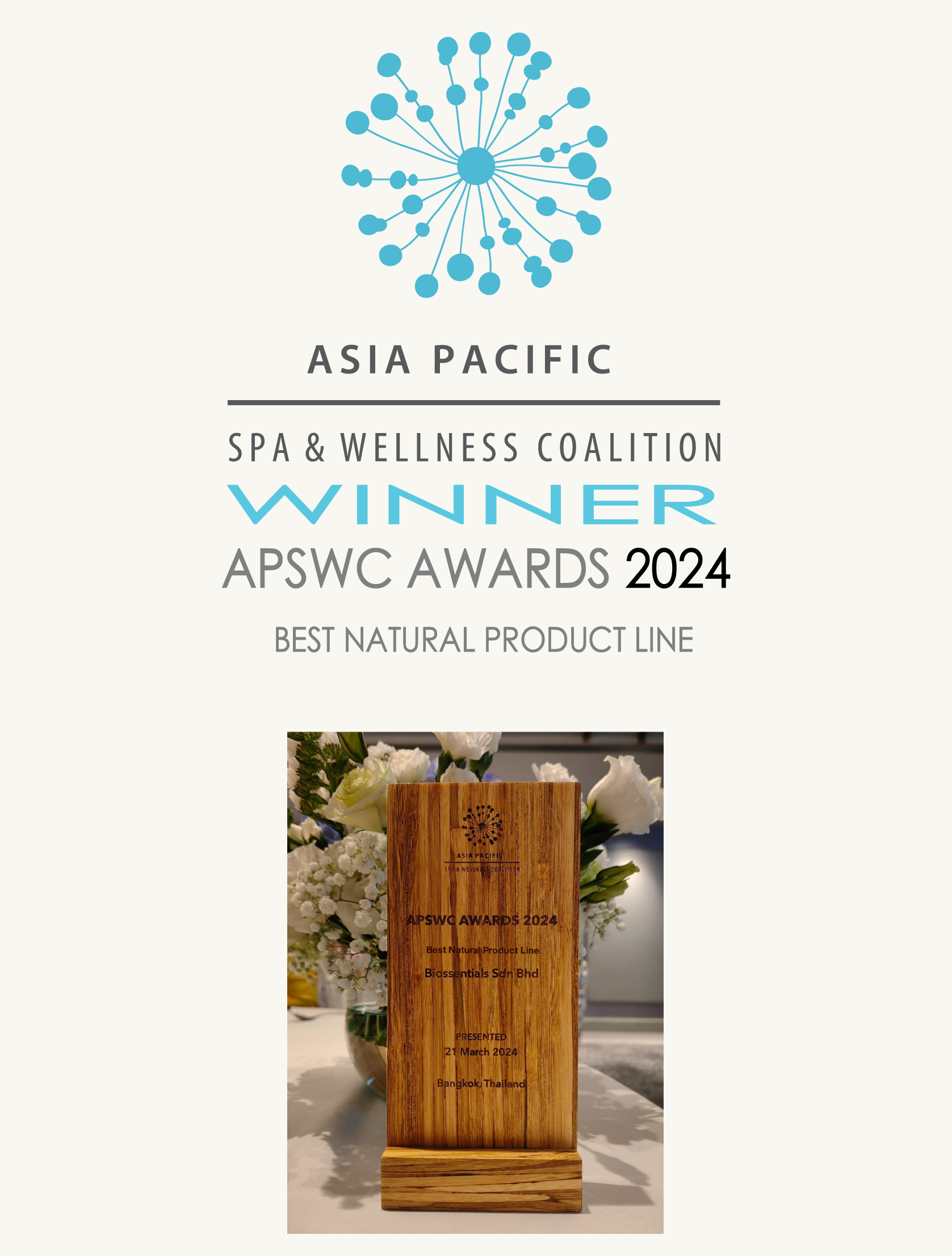 Biossentials winner of Best Natural Product Line at the APSWC Awards 2024