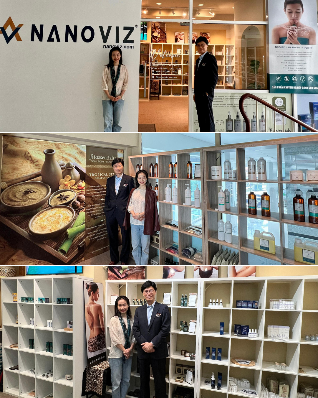 Biossentials products displayed at the NanoViz wellness showroom in Ho Chi Minh City, Vietnam